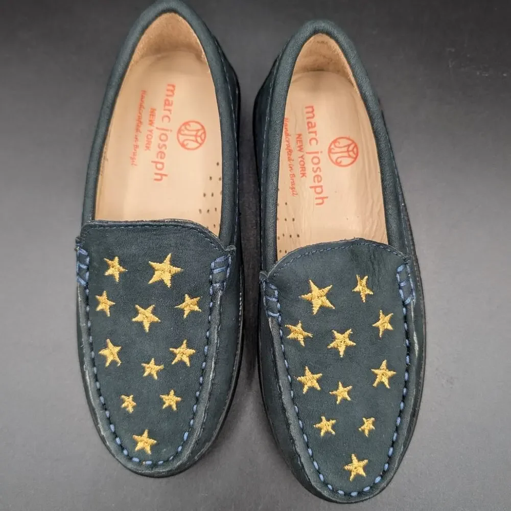Marc Joseph Loafers Youth 11.5 Navy Blue Gold Stars Slip On Shoes Holland Preppy